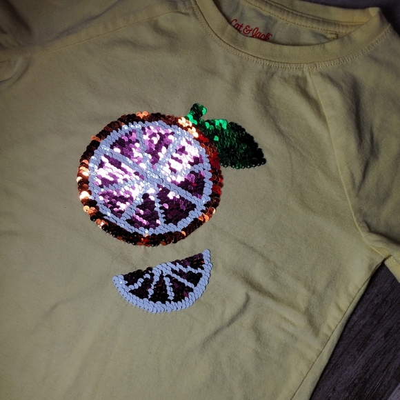 Cat & Jack Yellow Girls Size Small 6/6X Orange Flip Sequin Short Sleeve Top NWOT - Picture 11 of 13
